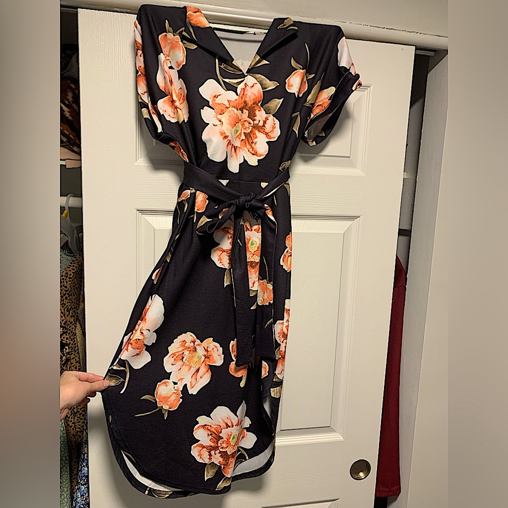Floral dress with tie belt